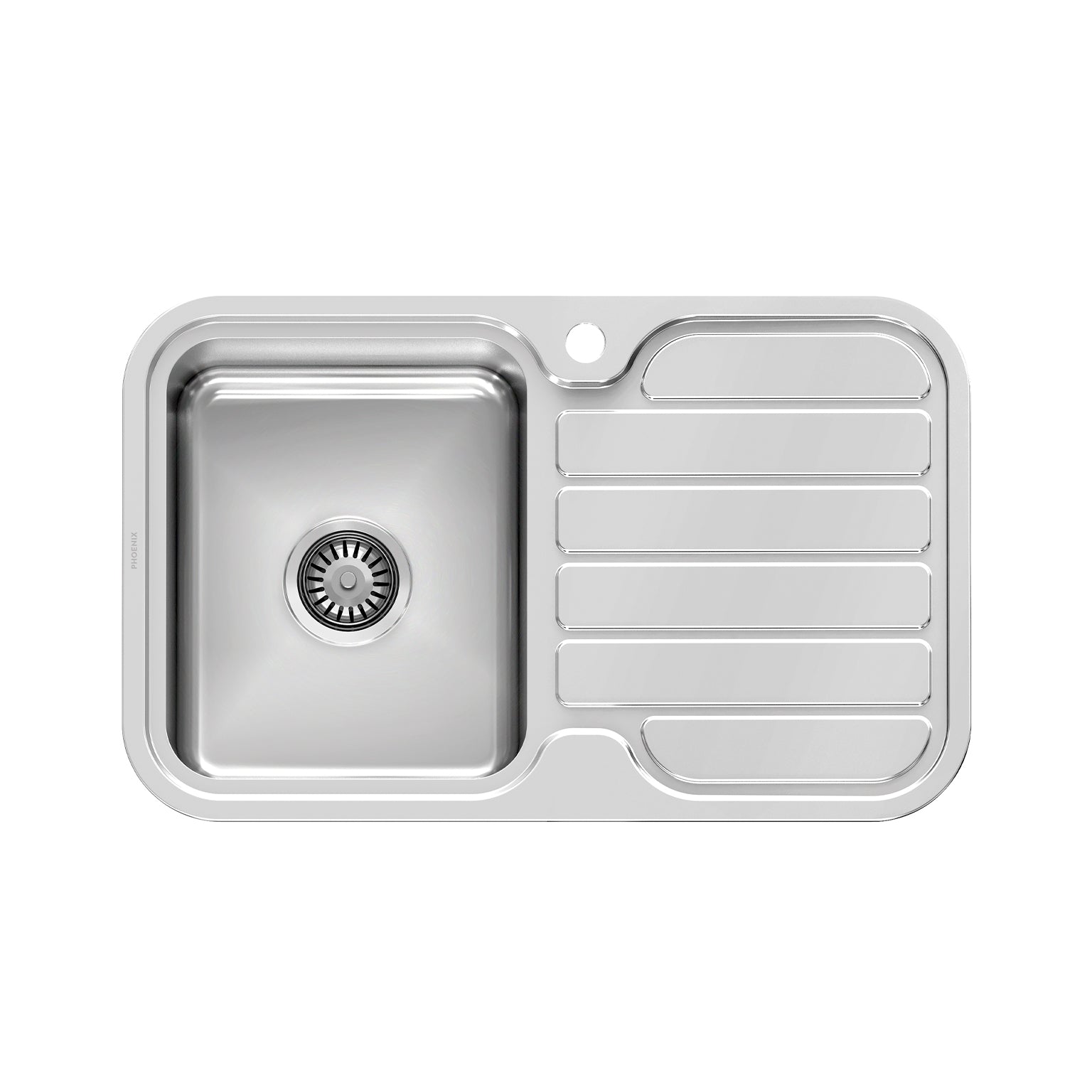 Phoenix 1000 Series Single L/H Bowl Sink W/-Drainer W/-Hole, Stainless Steel