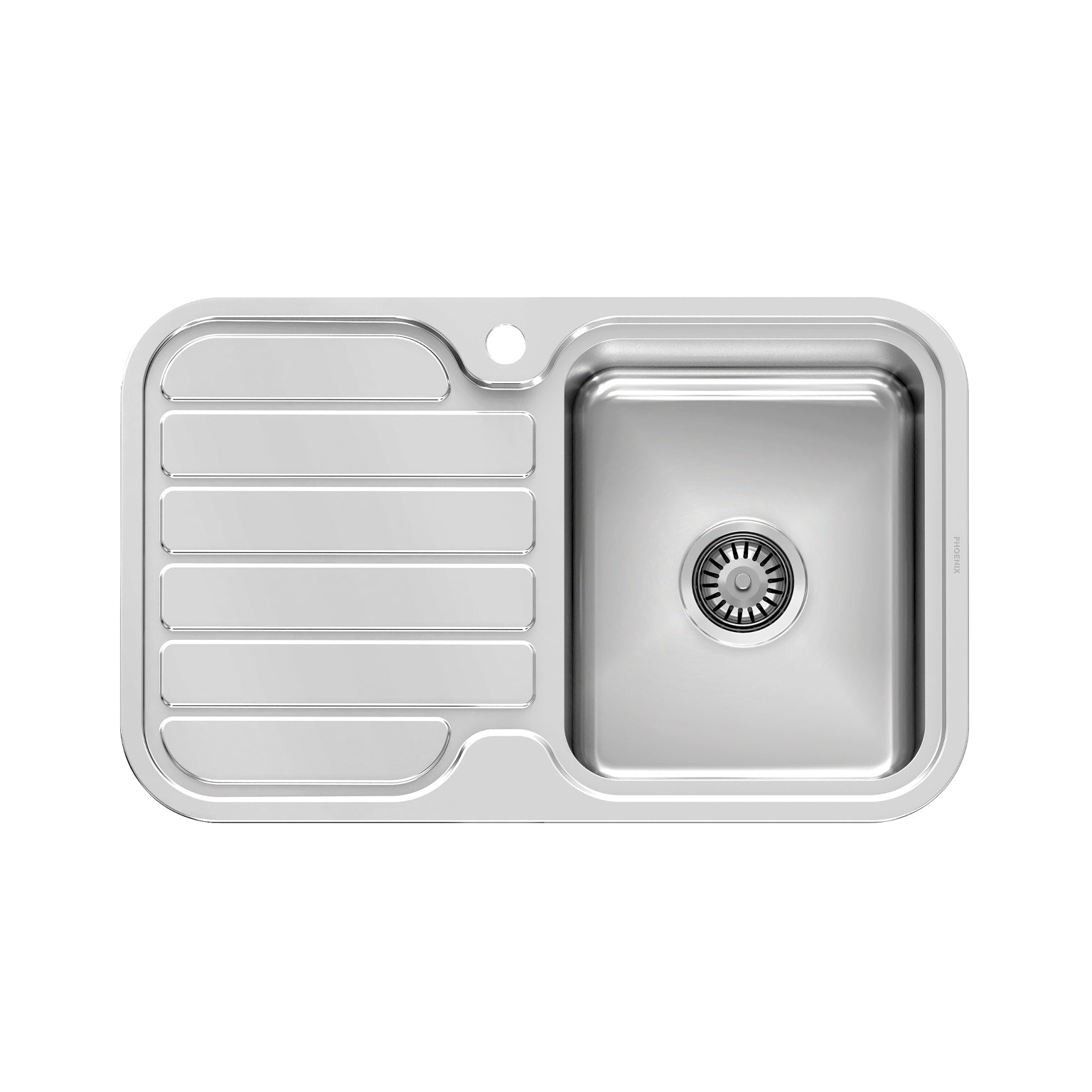 Phoenix 1000 Series Single R/H Bowl Sink W/-Drainer W/-Hole, Stainless Steel