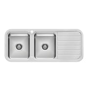 Phoenix 1000 Series Double L/H Bowl Sink W/-Drainer W/-Hole, Stainless Steel