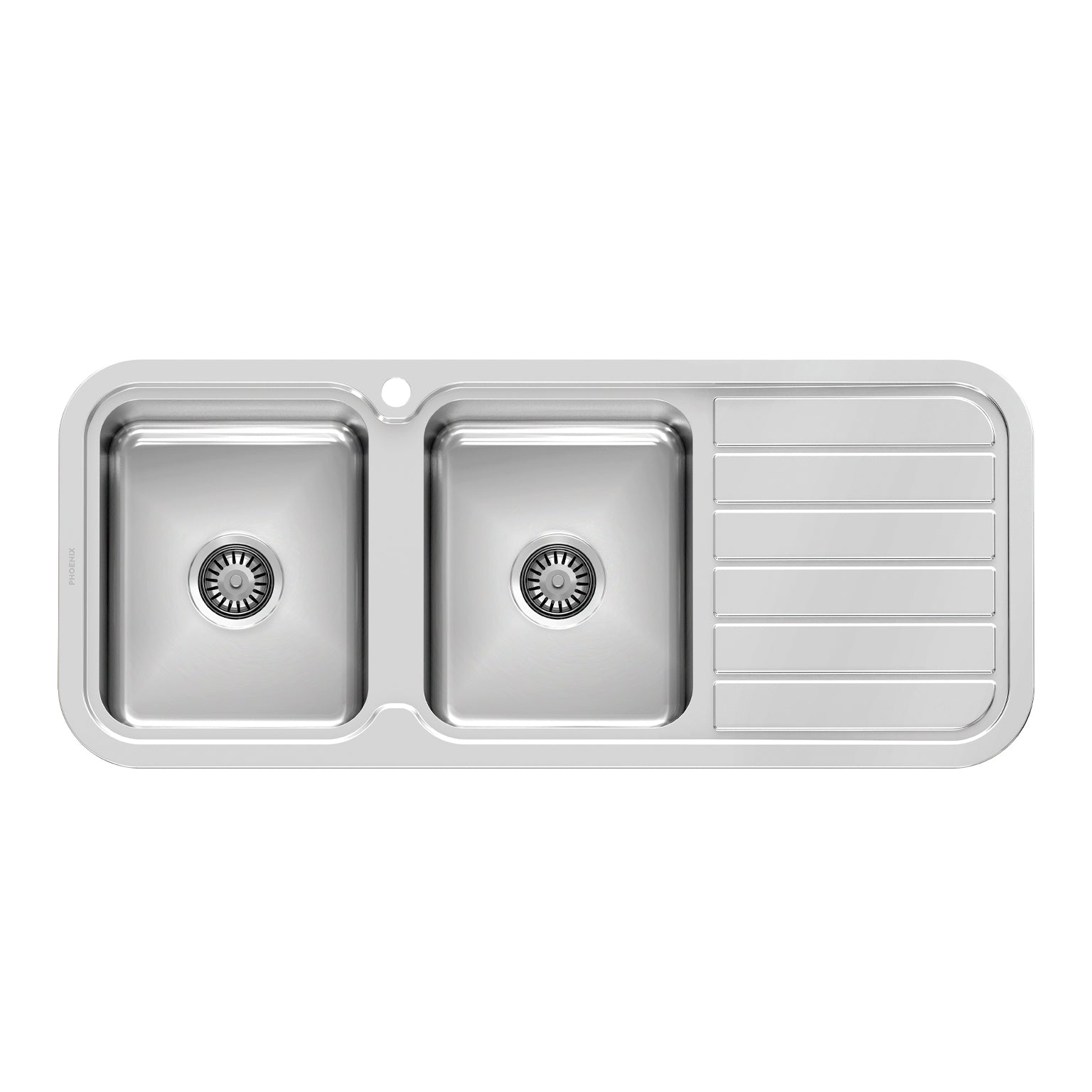 Phoenix 1000 Series Double L/H Bowl Sink W/-Drainer W/-Hole, Stainless Steel