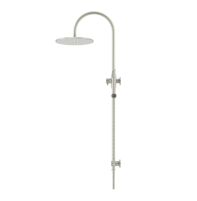 Meir 300mm Round Gooseneck Overhead Shower Set, Single Function Hand Shower, Brushed Nickel