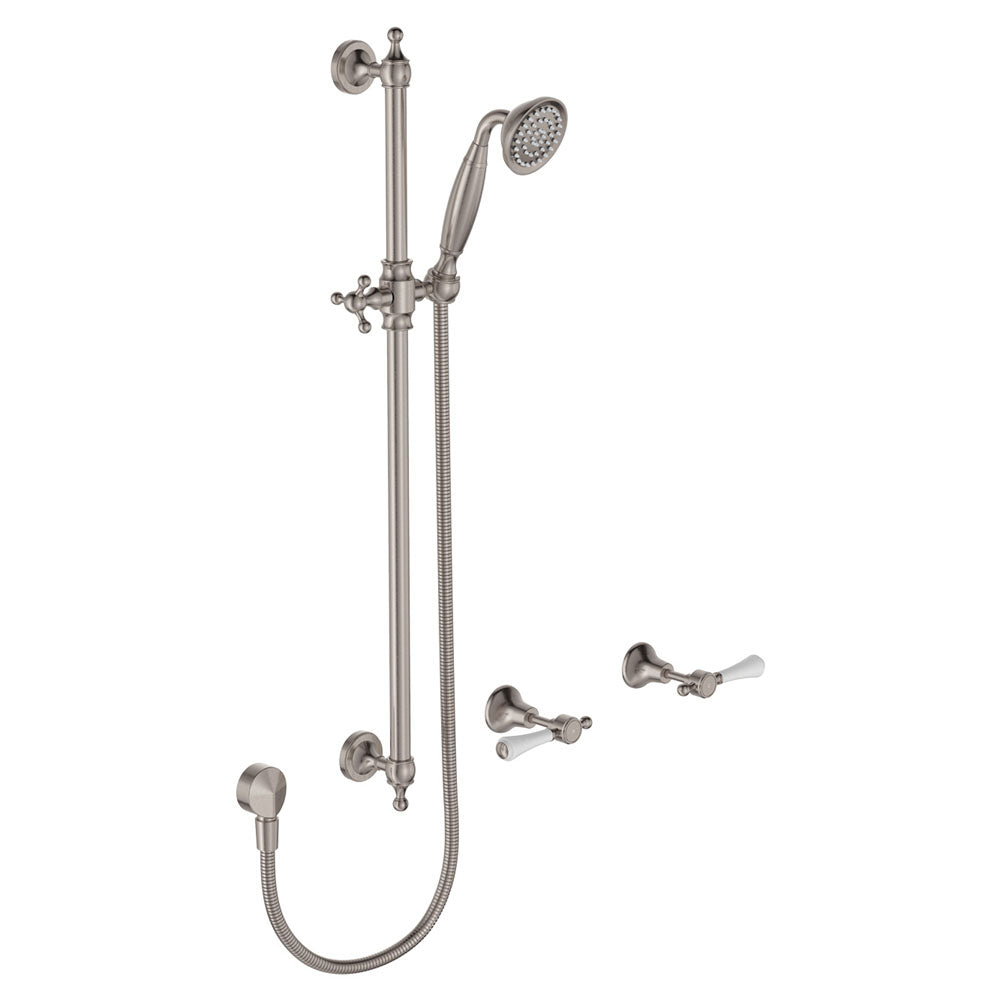 Fienza Lillian Lever Rail Shower Set, Brushed Nickel/White