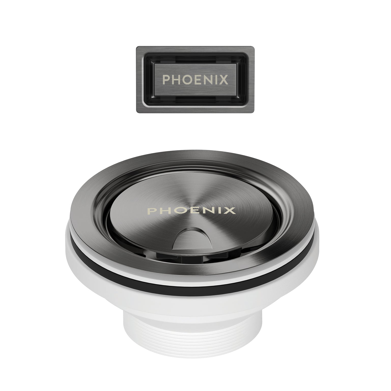 Phoenix 50mm Covered Sink Basket Waste & Overflow, Brushed Carbon