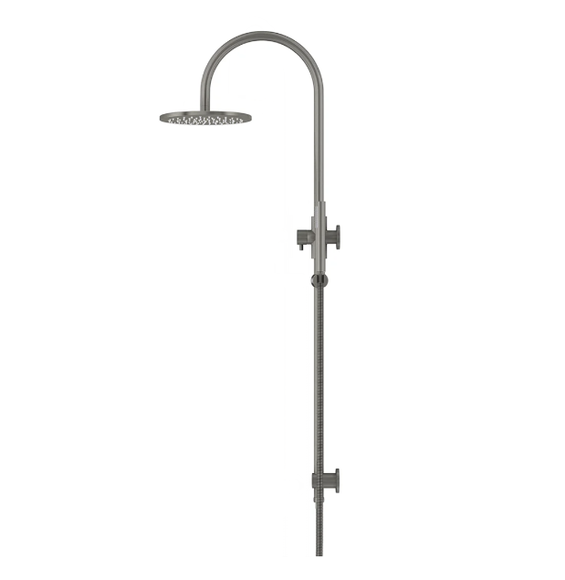 Meir 200mm Round Gooseneck Overhead Shower Set, Single Function Hand Shower, Shadow