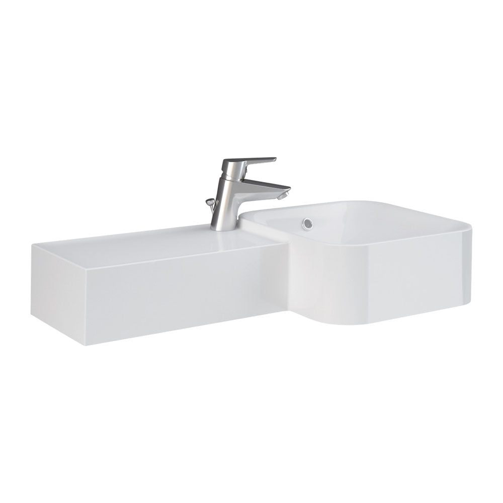 Fienza RAK Petit Wall Hung Basin Squared Bowl Left Ledge 1TH 765 x 360mm with Overflow, Alpine Gloss White