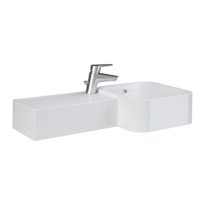 Fienza RAK Petit Wall Hung Basin Squared Bowl Left Ledge 1TH 765 x 360mm with Overflow, Alpine Gloss White