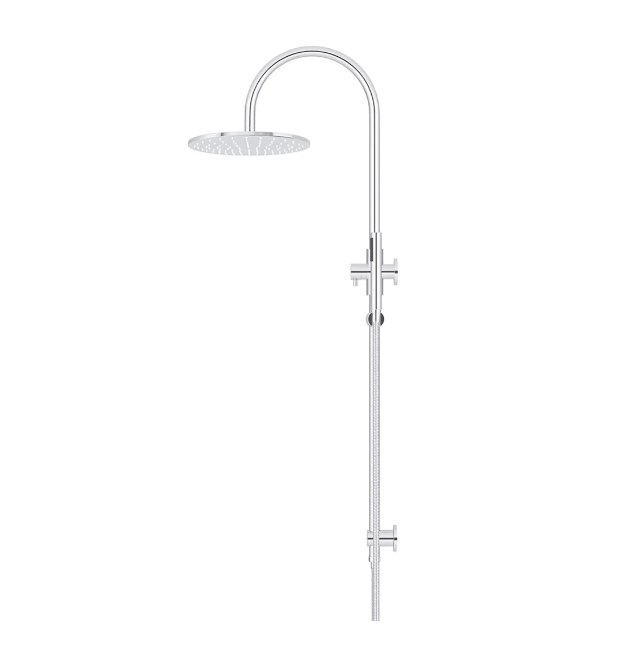 Meir 300mm Round Gooseneck Overhead Shower Set, Single Function Hand Shower, Polished Chrome