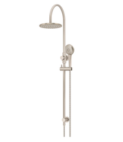 Meir 200mm Round Gooseneck Overhead Shower Rail, Three Function Hand Shower, Champagne