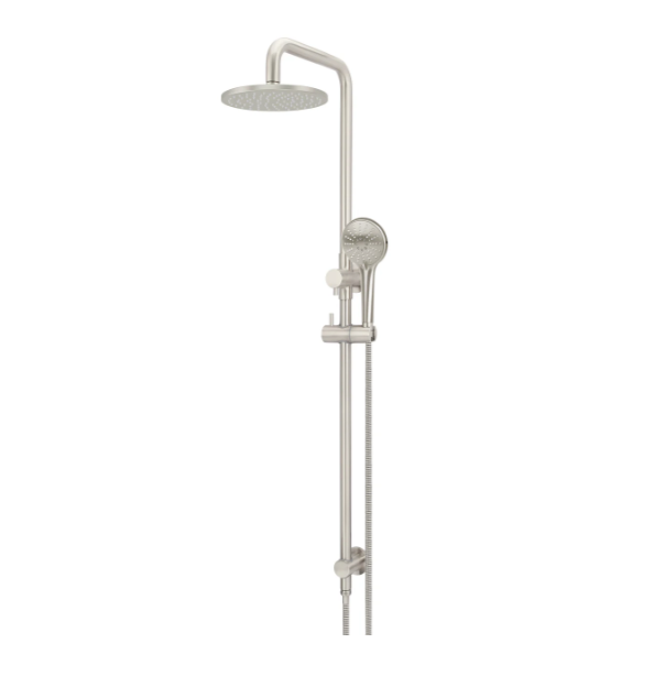 Meir Round Combination Shower Rail 200mm Rose, Three Function Hand Shower, Brushed Nickel