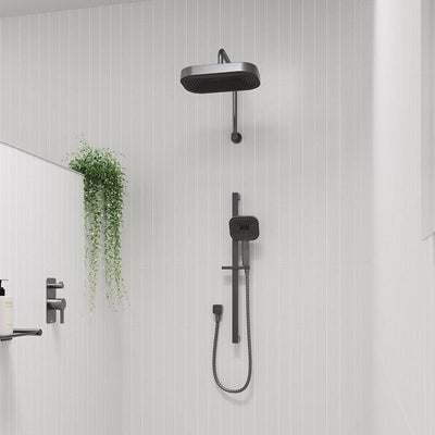 Fienza Kuro Soft Square Shower Head Gooseneck Arm Set, Gun Metal