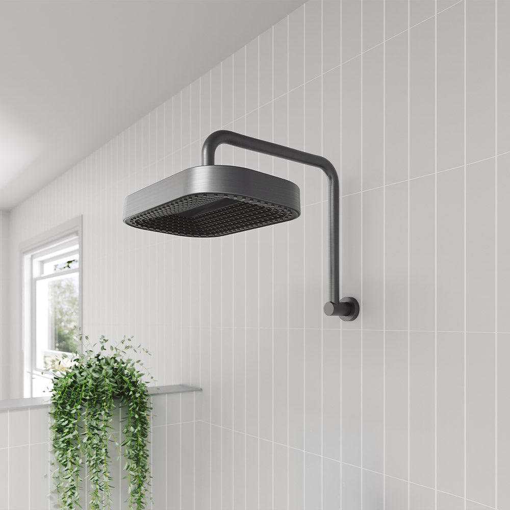 Fienza Kuro Soft Square Shower Head Gooseneck Arm Set, Gun Metal