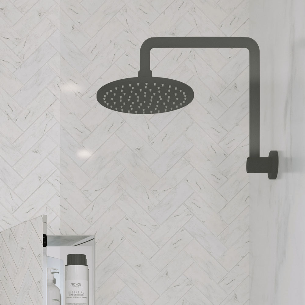 Fienza Round Gooseneck Shower Arm, Matte Black