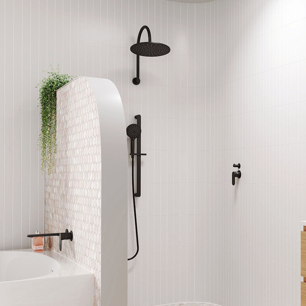 Fienza Round Curved Shower Arm, Matte Black