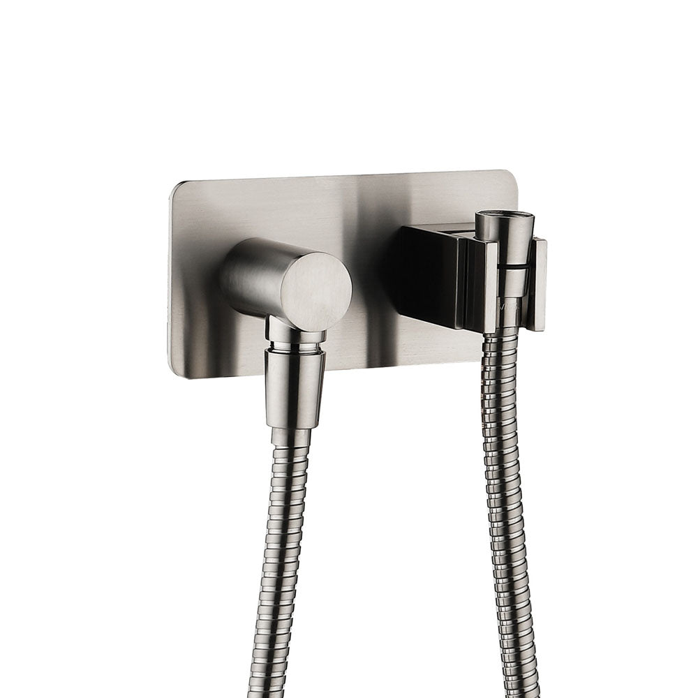 Fienza Soft Square Hand Shower Bracket With Hose, Brushed Nickel