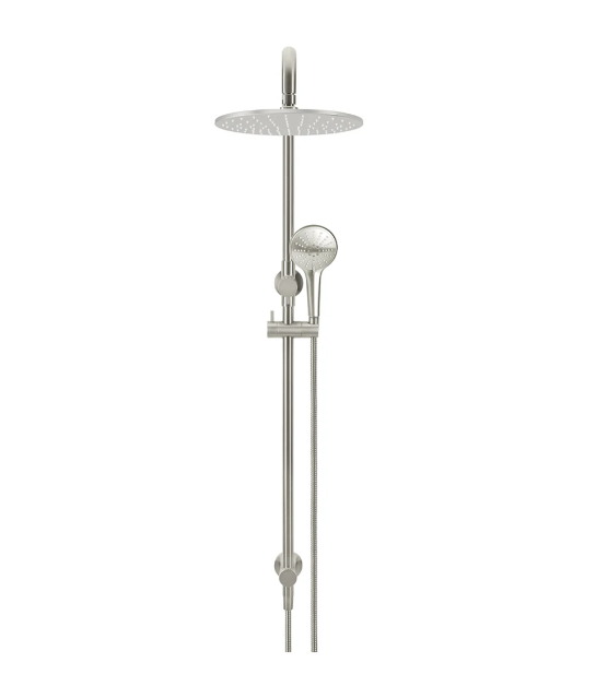 Meir Round Combination Shower Rail 300mm Rose, Three Function Hand Shower, Brushed Nickel
