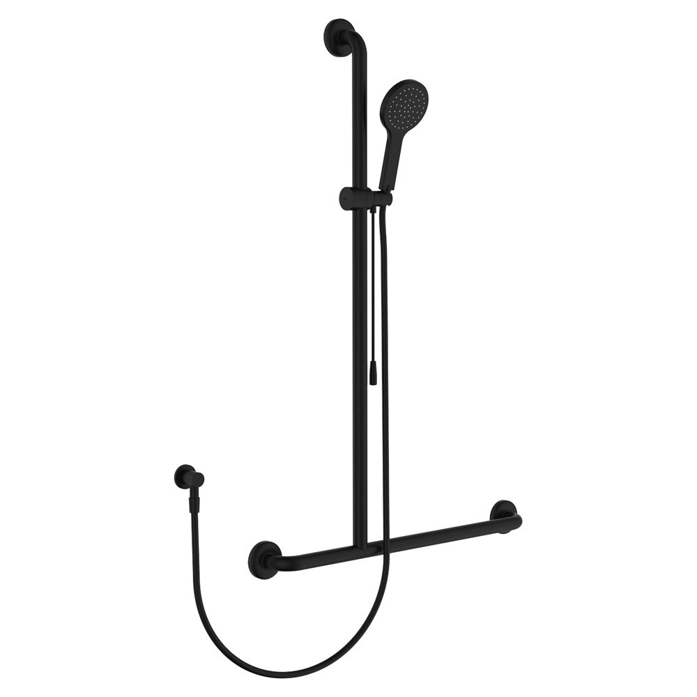 Fienza Hustle Care As1428 T Rail Shower With Push Pull Slider Left Hand *GST Ex*, Matte Black