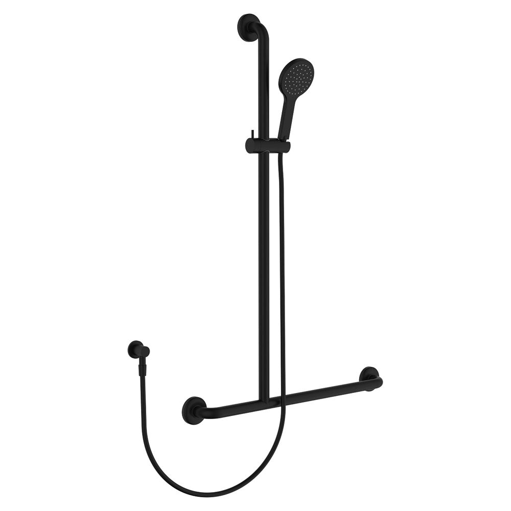 Fienza Hustle Care Inverted T Rail Shower Left Hand, Matte Black