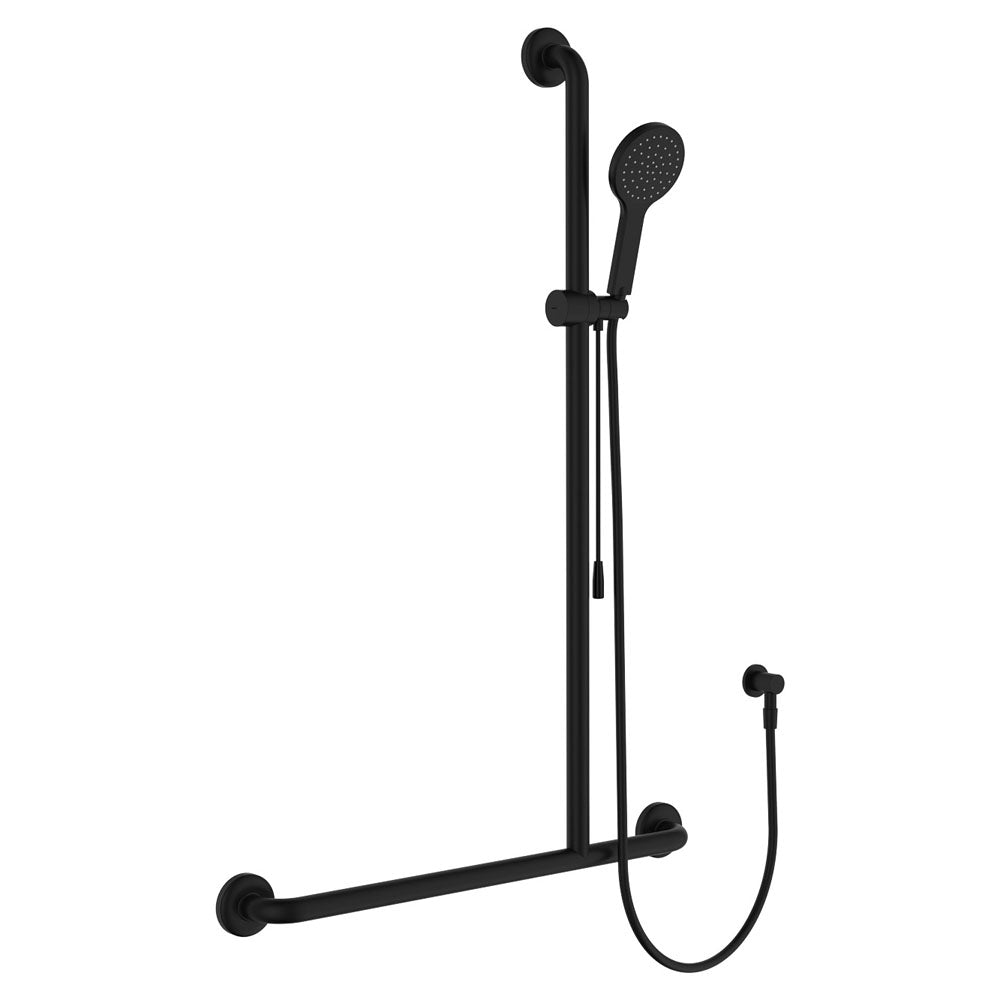 Fienza Hustle Care As1428 T Rail Shower With Push Pull Slider Right Hand *GST Ex*, Matte Black