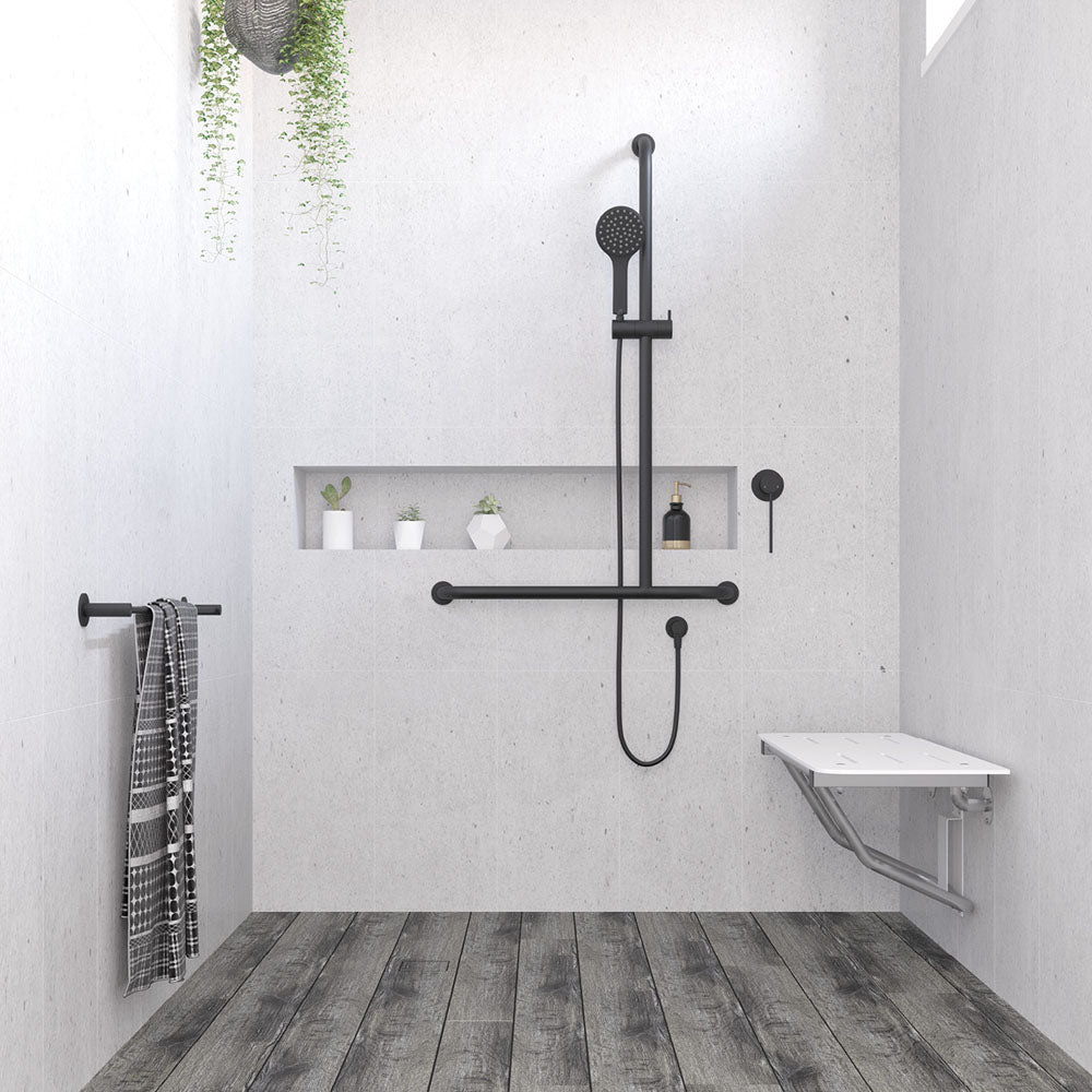 Fienza Hustle Care Inverted T Rail Shower Right Hand, Matte Black