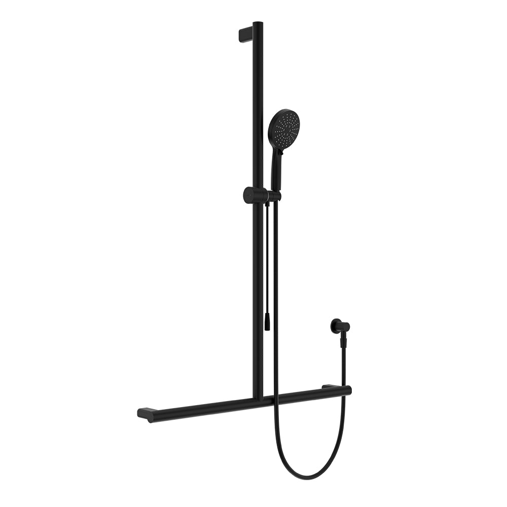Fienza Care Inverted Tbar Rail Shower Set With Push/Pull Slider * *, Matte Black