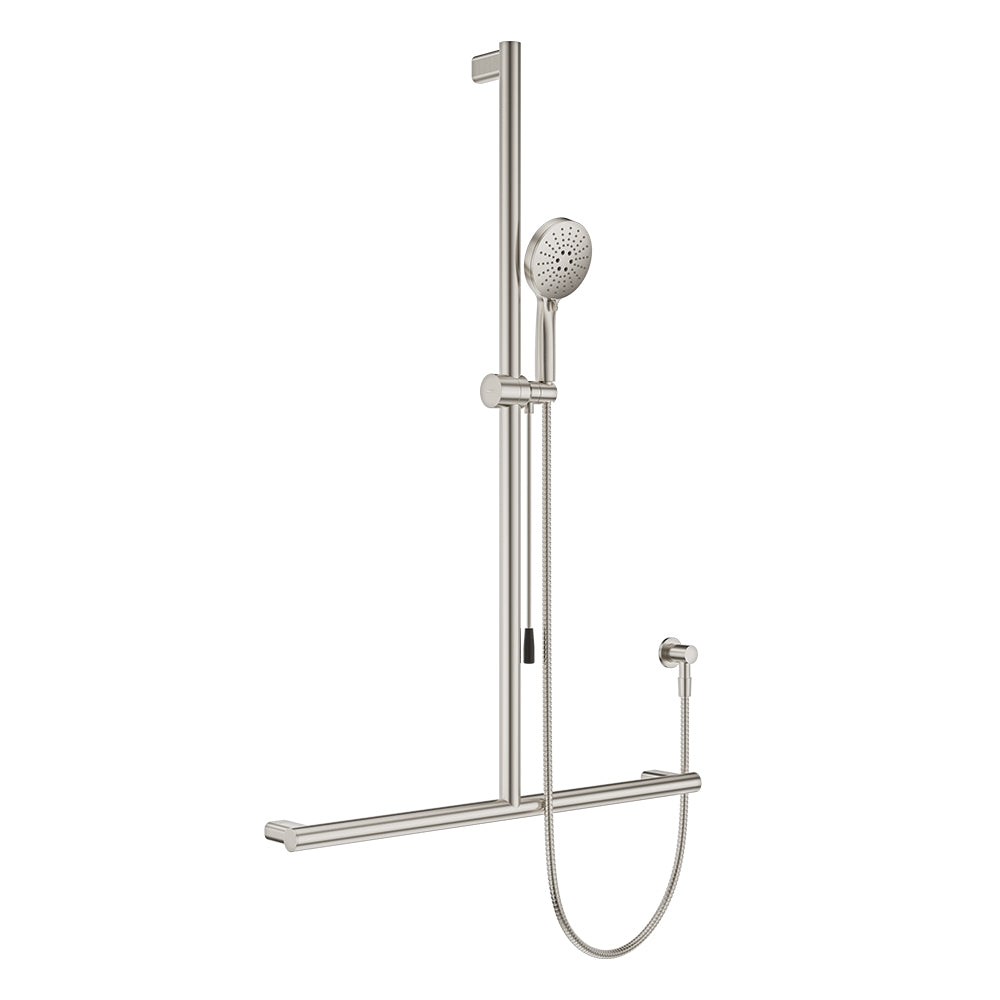 Fienza Care Inverted Tbar Rail Shower Set With Push/Pull Slider * *, Brushed Nickel
