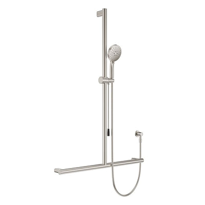 Fienza Care Inverted Tbar Rail Shower Set With Push/Pull Slider * *, Brushed Nickel
