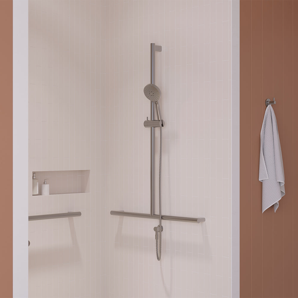 Fienza Care Inverted T Bar Rail Shower Set, Brushed Nickel
