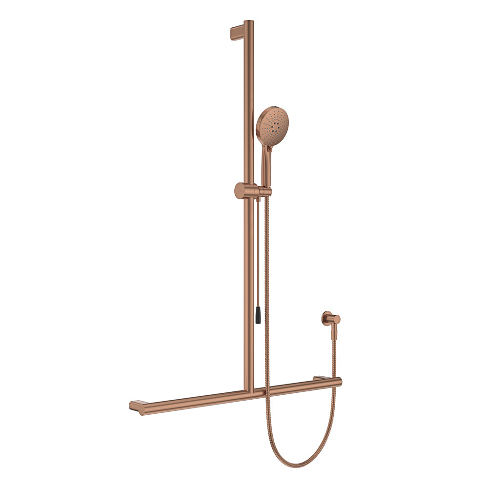 Fienza Care Inverted Tbar Rail Shower Set With Push/Pull Slider * *, Brushed Copper