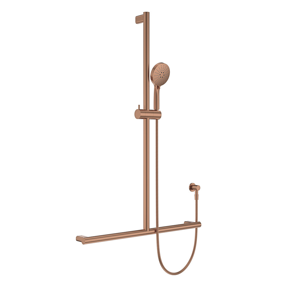 Fienza Care Inverted T Bar Rail Shower Set, Brushed Copper