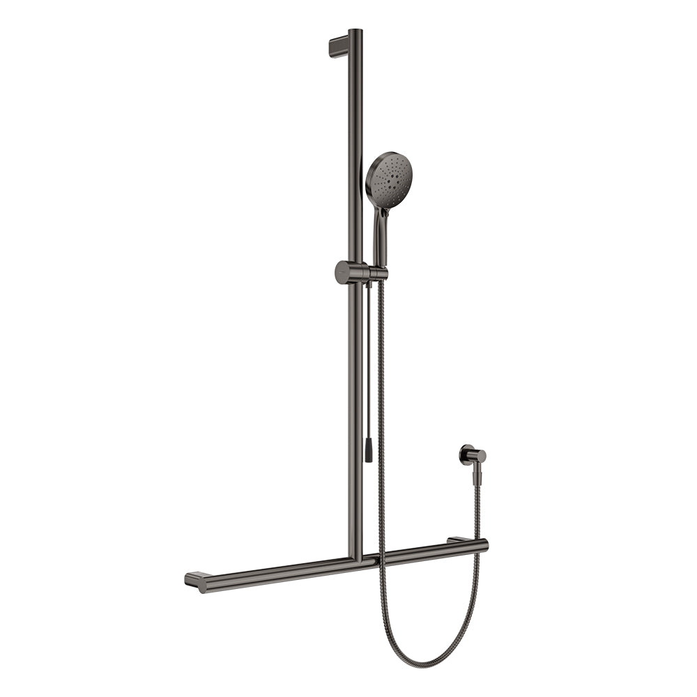 Fienza Care Inverted Tbar Rail Shower Set With Push/Pull Slider * *, Gun Metal