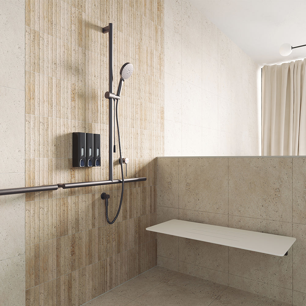 Fienza Care Inverted Tbar Rail Shower Set With Push/Pull Slider * *, Gun Metal