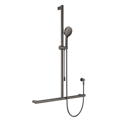 Fienza Care Inverted Tbar Rail Shower Set With Push/Pull Slider * *, Gun Metal