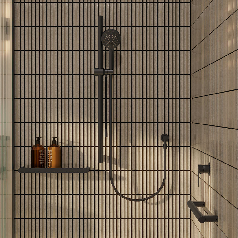 Fienza Care 900mm Rail Shower Set With Push/Pull Slider * *, Matte Black
