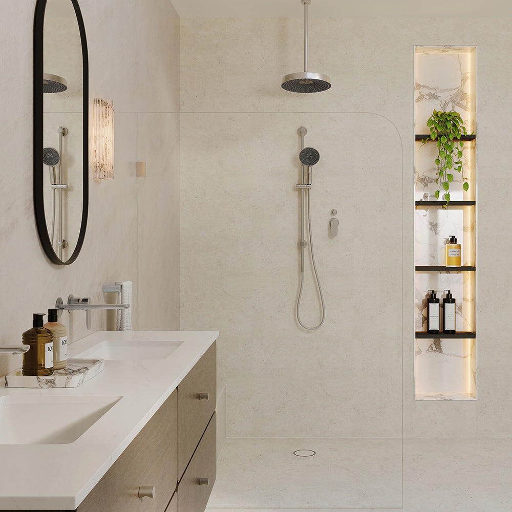 Fienza Kuro Round Rail Shower, Brushed Nickel