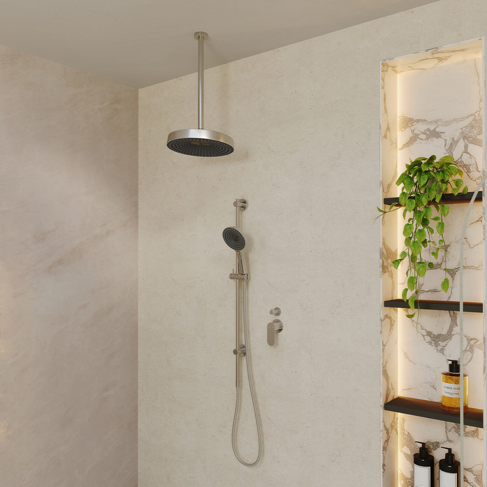Fienza Kuro Round Rail Shower, Brushed Nickel