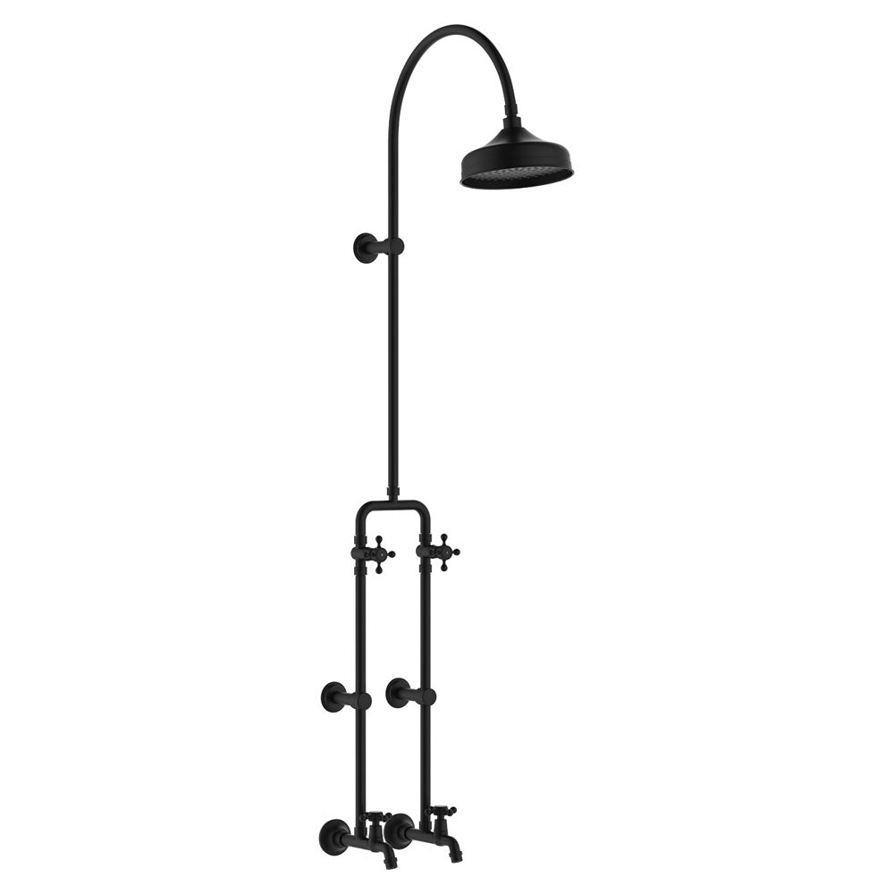 Fienza Lillian Exposed Shower And Bath Set With Cross Handles, Matte Black