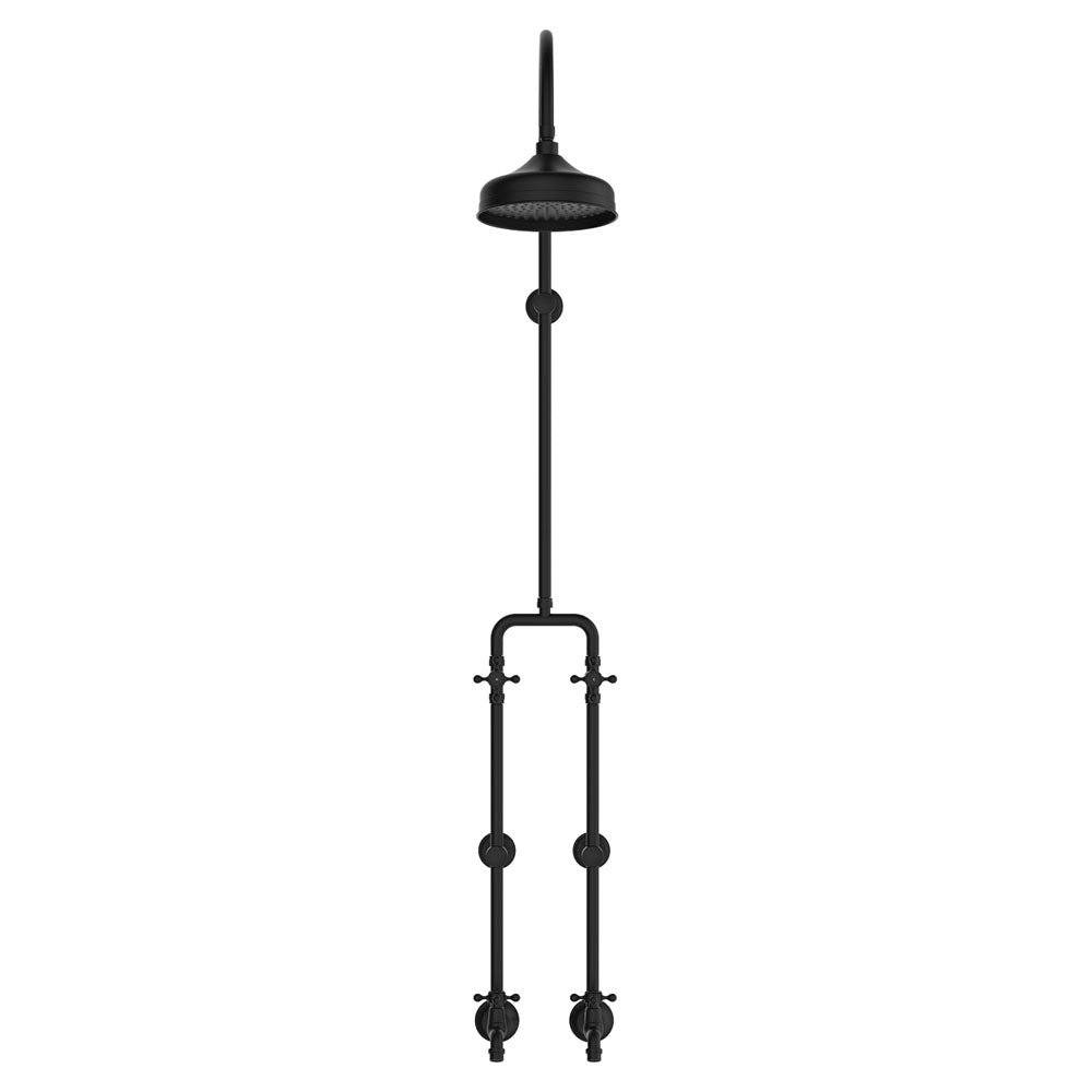 Fienza Lillian Exposed Shower And Bath Set With Cross Handles, Matte Black