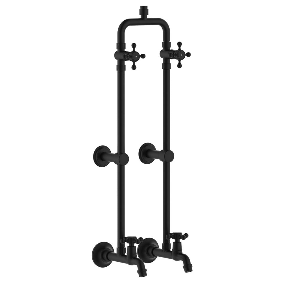 Fienza Lillian Exposed Shower And Bath Set With Cross Handles, Matte Black