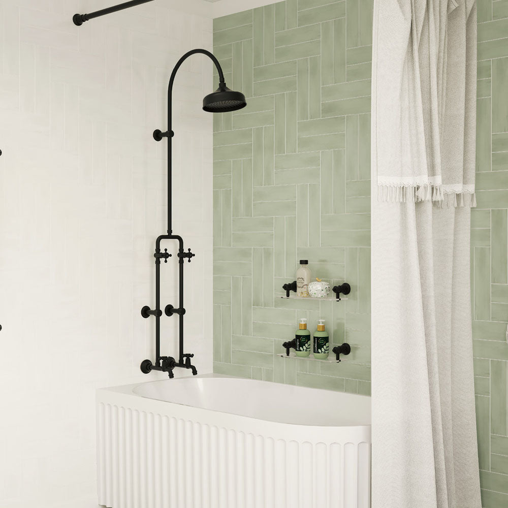 Fienza Lillian Exposed Shower And Bath Set With Cross Handles, Matte Black
