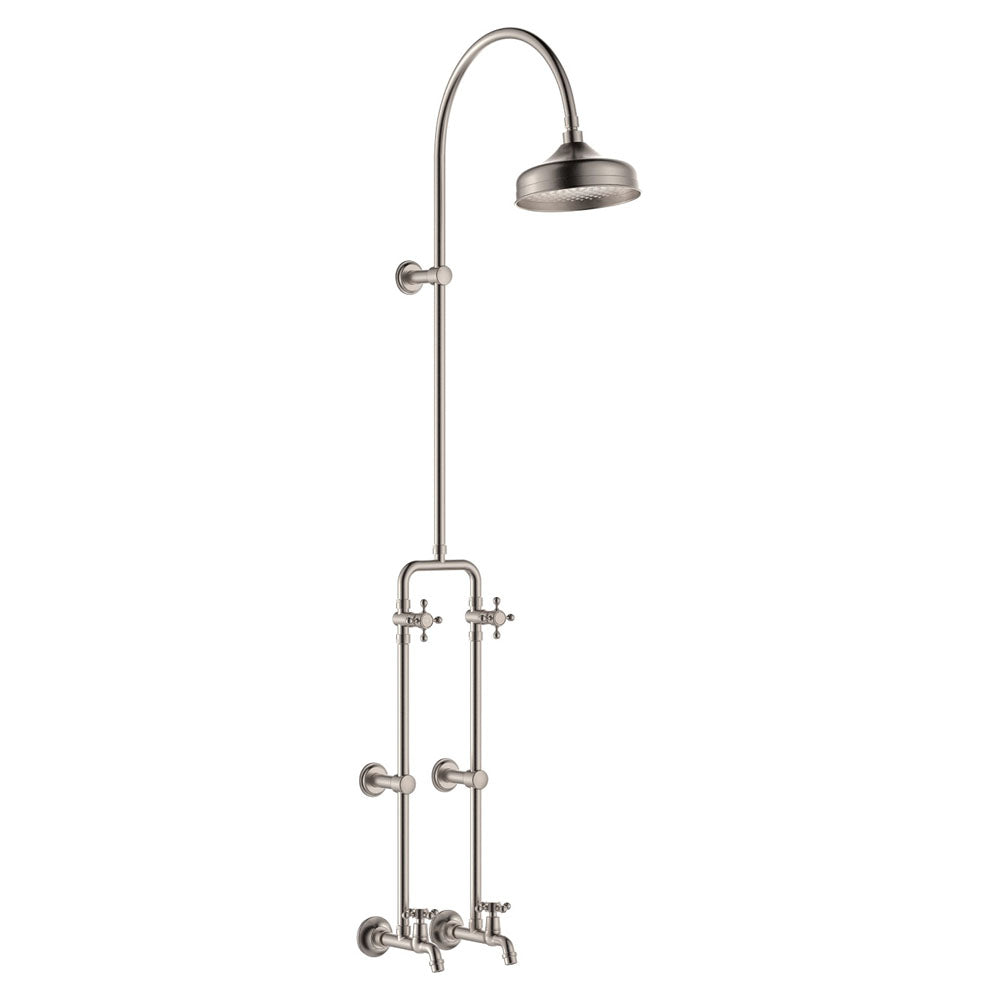Fienza Lillian Exposed Shower And Bath Set With Cross Handles, Brushed Nickel
