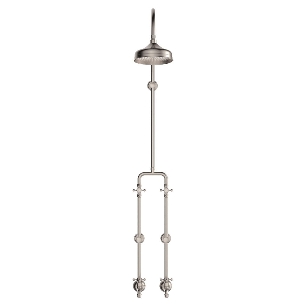 Fienza Lillian Exposed Shower And Bath Set With Cross Handles, Brushed Nickel