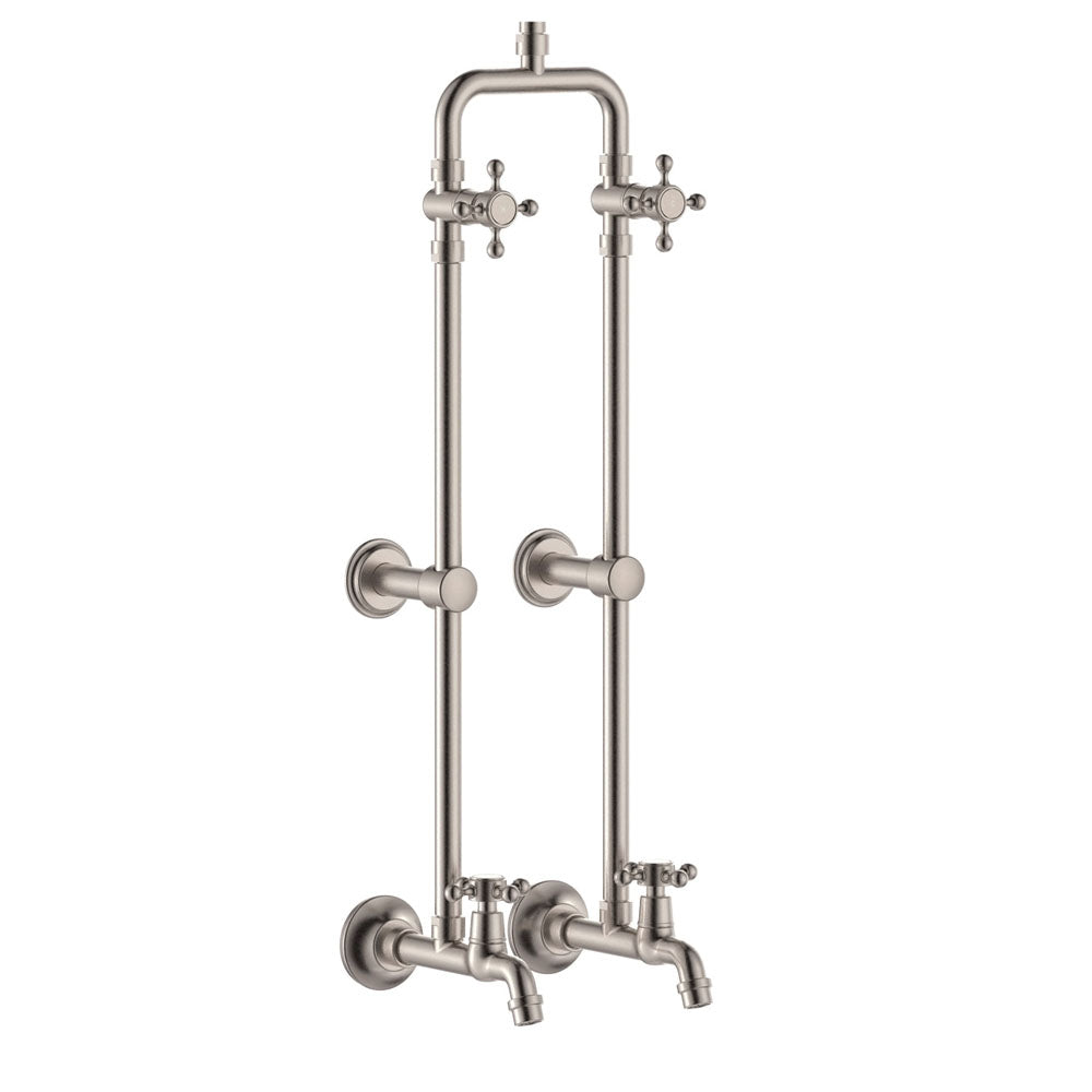 Fienza Lillian Exposed Shower And Bath Set With Cross Handles, Brushed Nickel