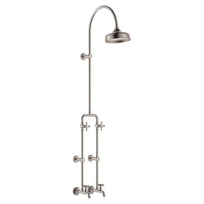Fienza Lillian Exposed Shower And Bath Set With Cross Handles, Brushed Nickel