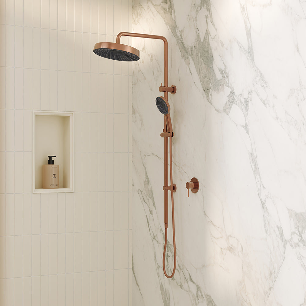 Fienza Kuro Round Twin Shower Set, Brushed Copper