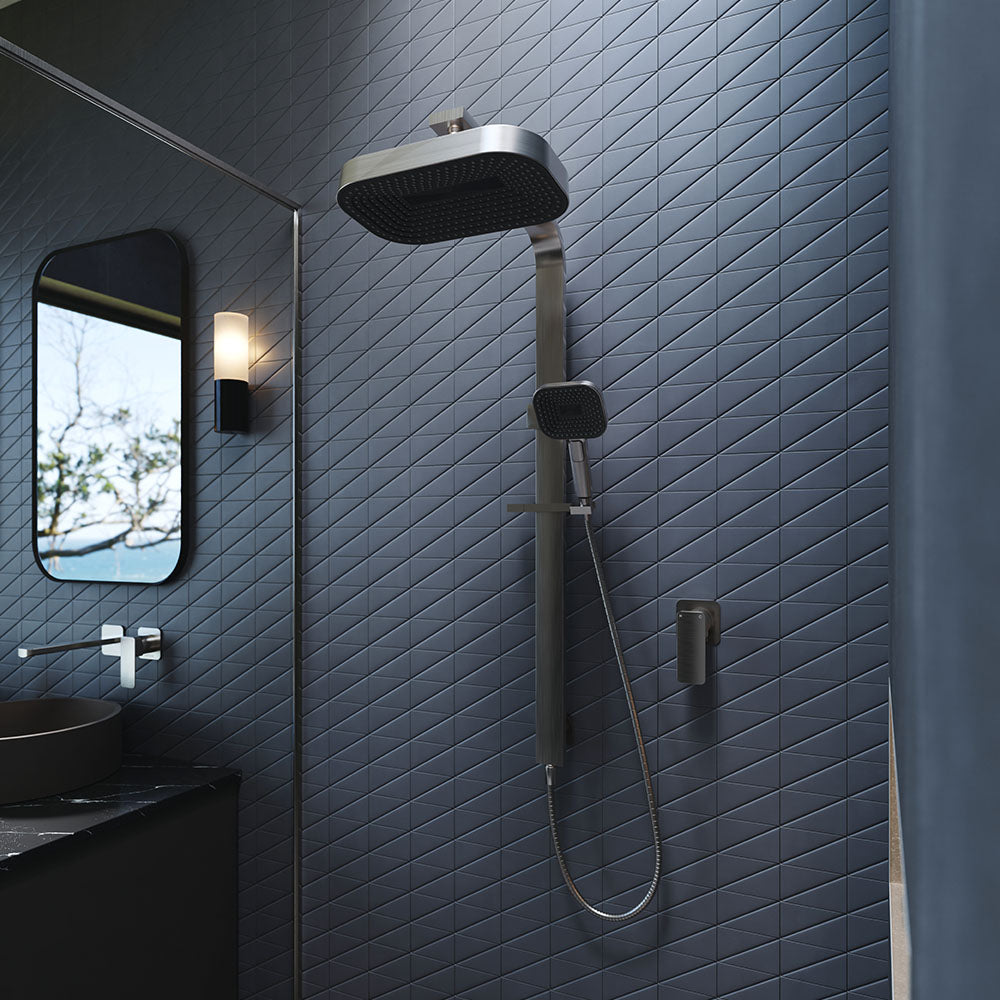 Fienza Kuro Deluxe Soft Square Twin Shower Set, Gun Metal