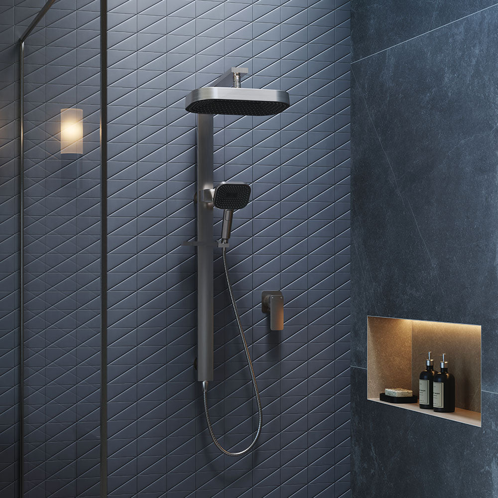 Fienza Kuro Deluxe Soft Square Twin Shower Set, Gun Metal