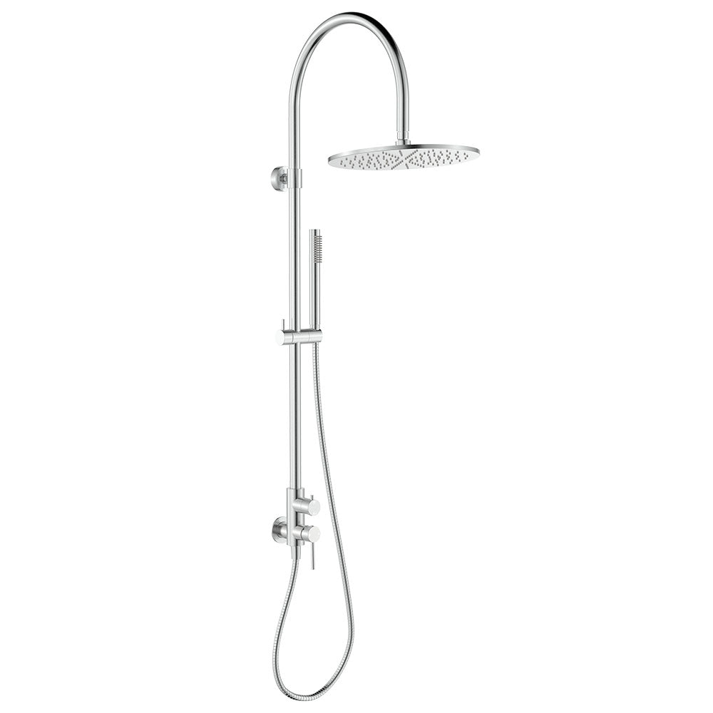 Fienza Kaya Outdoor Twin Shower Set Wall Mounted Inc Mixer 300mm Showerhead, Brushed Stainless Steel