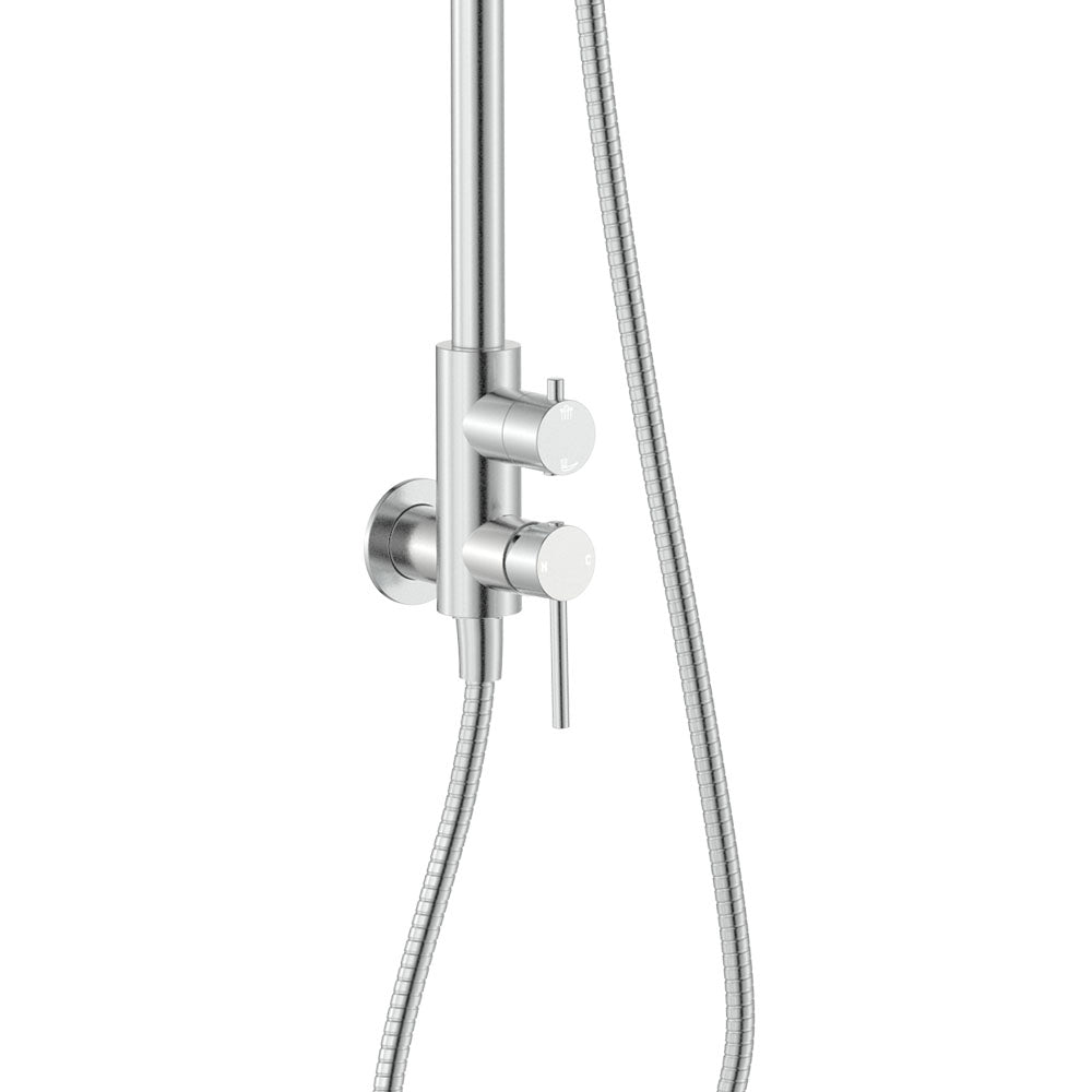 Fienza Kaya Outdoor Twin Shower Set Wall Mounted Inc Mixer 300mm Showerhead, Brushed Stainless Steel