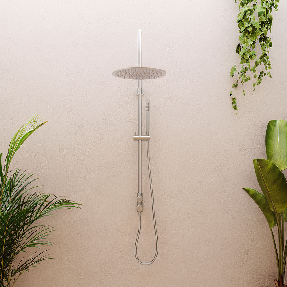 Fienza Kaya Outdoor Twin Shower Set Wall Mounted Inc Mixer 300mm Showerhead, Brushed Stainless Steel