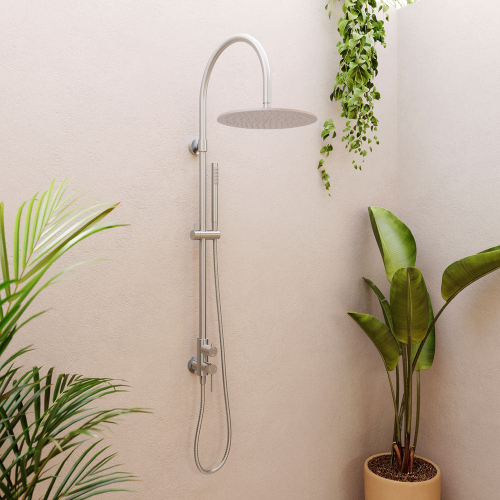Fienza Kaya Outdoor Twin Shower Set Wall Mounted Inc Mixer 300mm Showerhead, Brushed Stainless Steel